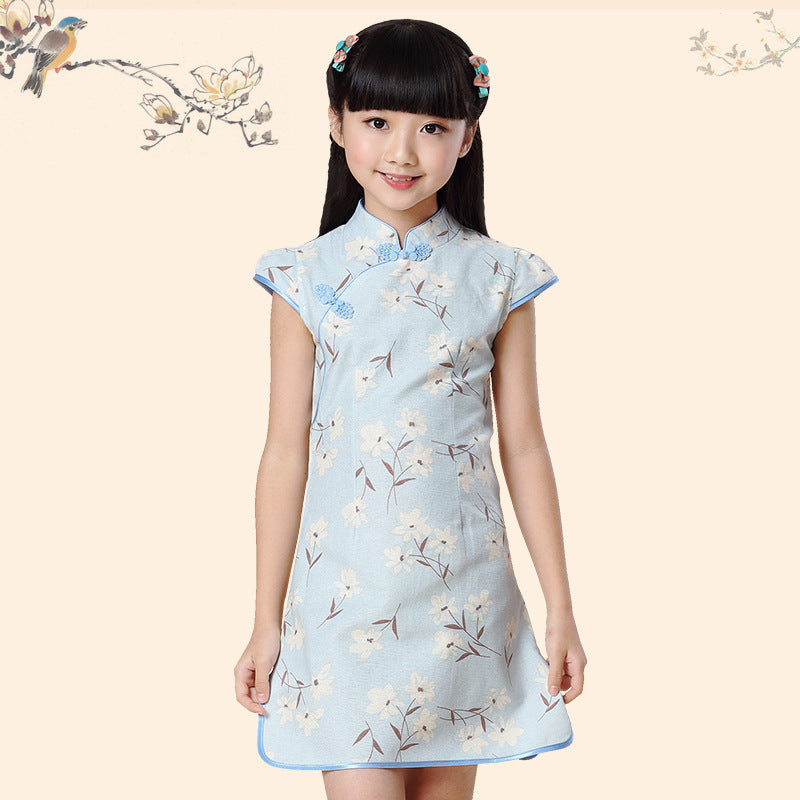 Cap Sleeve Classic Girl's Cheongsam Floral Chinese Dress – IDREAMMART