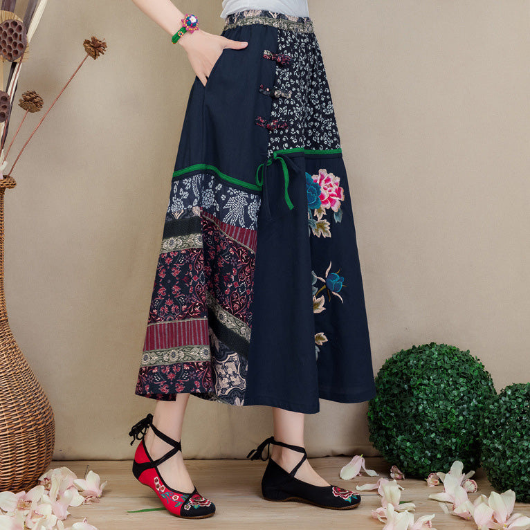 Traditional Chinese Style Floral Embroidery Expansion Pleated Skirt ...