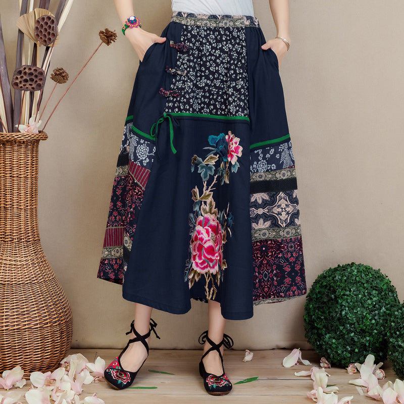 Traditional Chinese Style Floral Embroidery Expansion Pleated Skirt ...