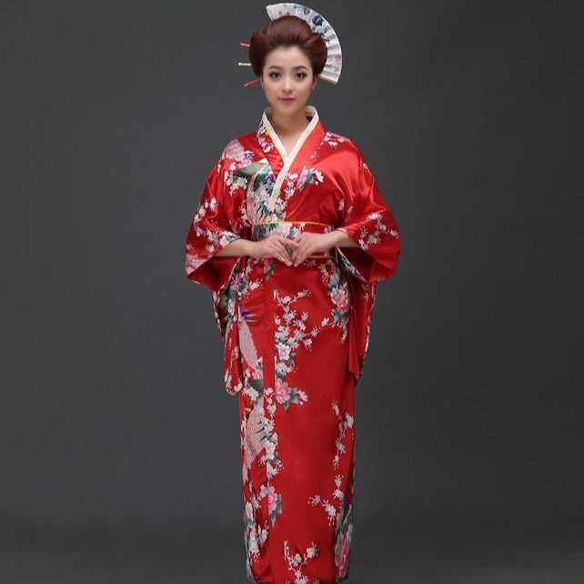 Peacock Print Silk Blend Traditional Japanese Kimono – IDREAMMART