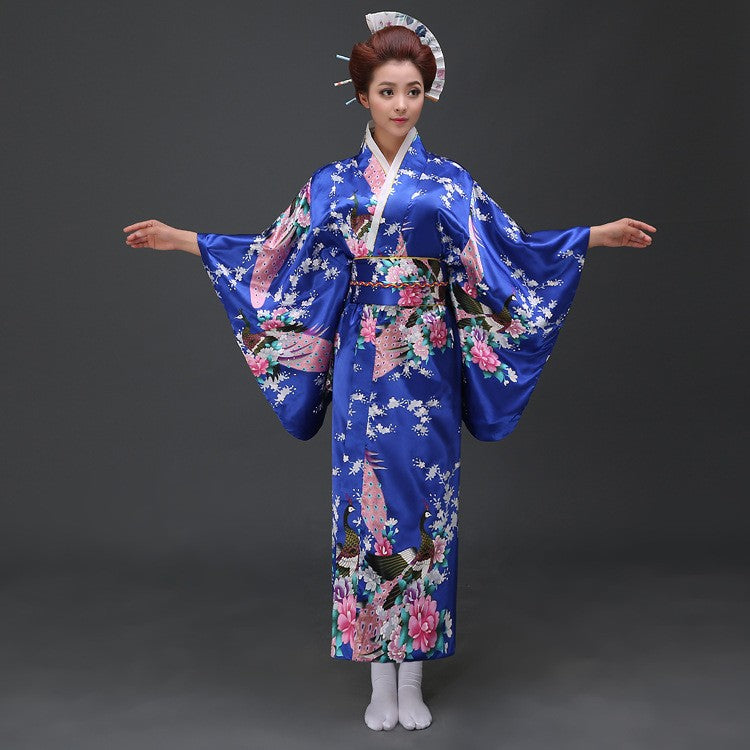 Peacock Print Silk Blend Traditional Japanese Kimono – IDREAMMART