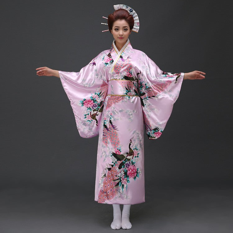 Peacock Print Silk Blend Traditional Japanese Kimono – IDREAMMART