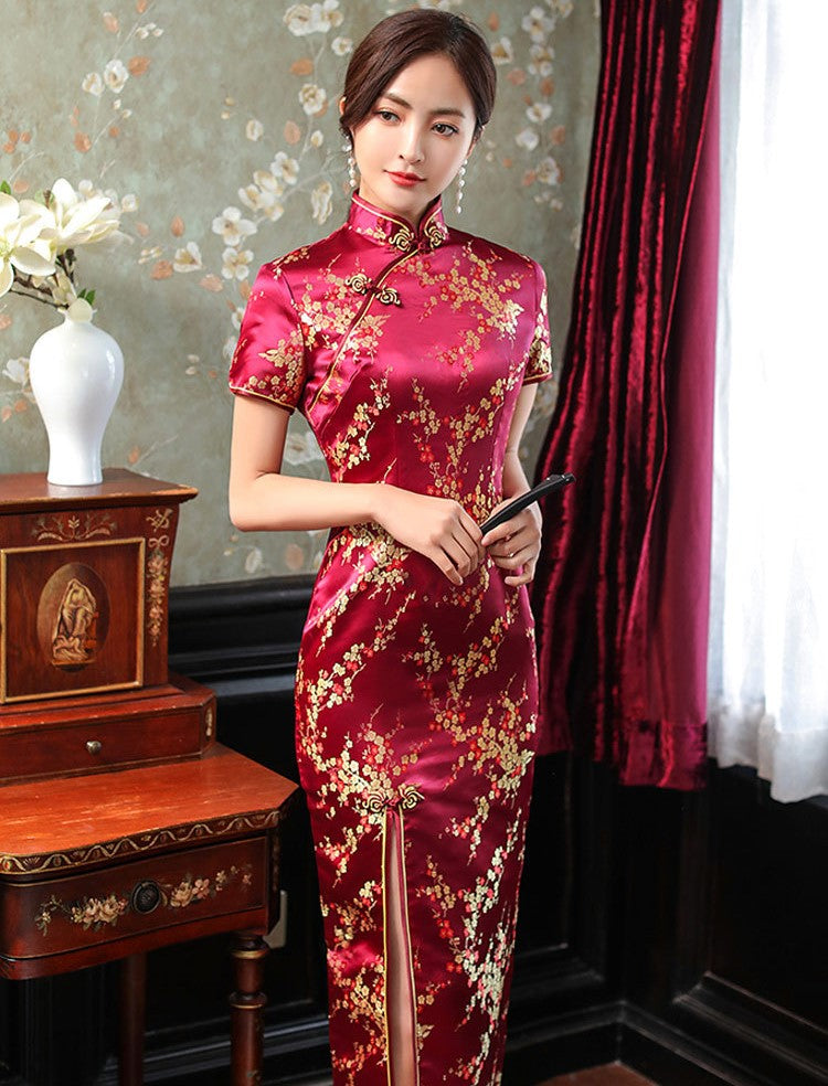 Floral Brocade Open Front Classic Cheongsam Chinese Dress – IDREAMMART