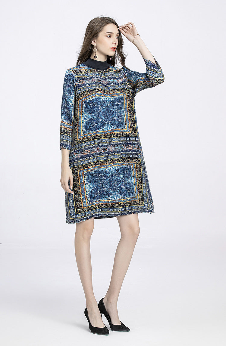 3/4 Sleeve Modern Cheongsam Mini Floral A-line Dress – IDREAMMART