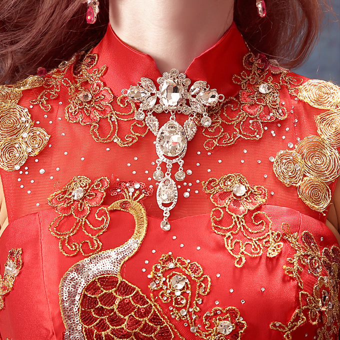Phoenix Appliques Halter Top Full Length Mermaid Chinese Wedding Dress ...