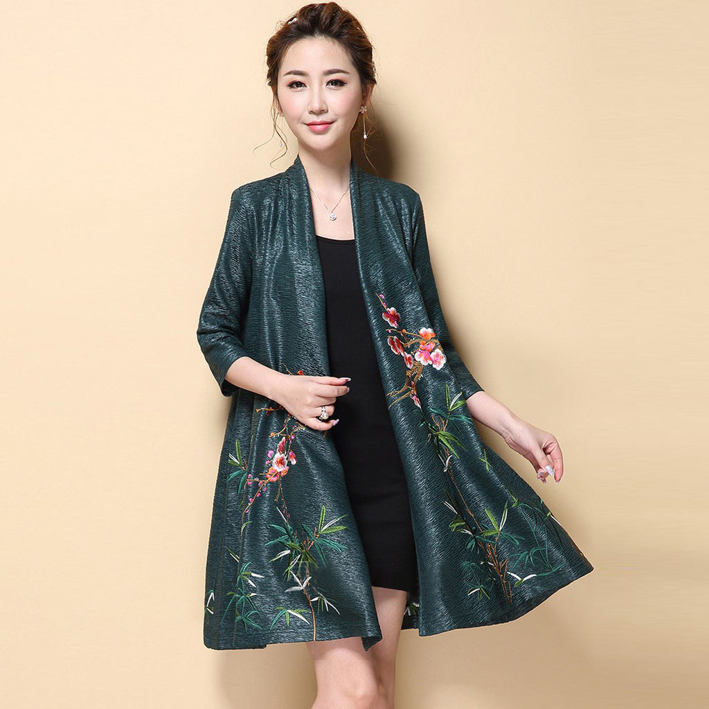 Floral Embroidery Open Front Chinese Style Wind Coat – IDREAMMART