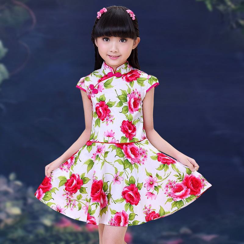 100% Cotton Cheongsam Top Kid's Floral Chinese Dress – IDREAMMART
