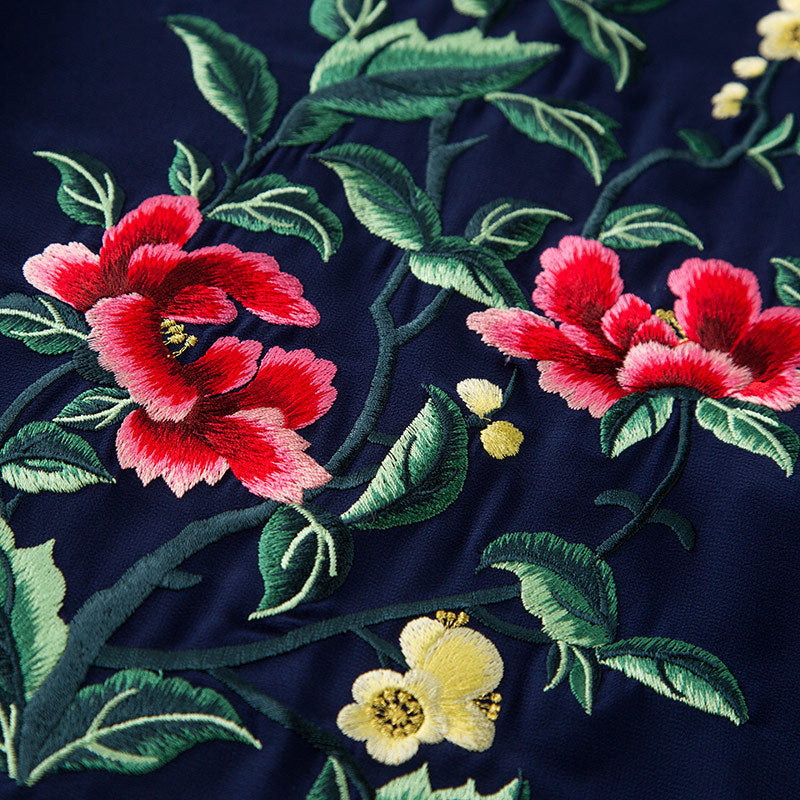 Half Sleeve Floral Embroidery Knee Length Cheongsam Prom Dress – IDREAMMART