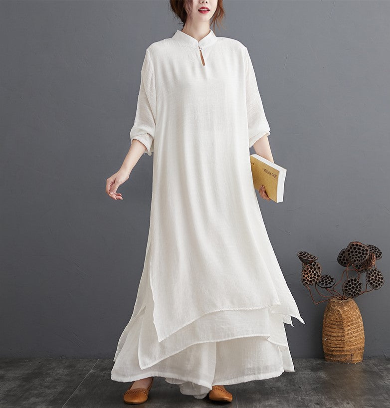 Signature Cotton Loose Hanfu Tea Gown Two-piece Traditional Chinese Co ...