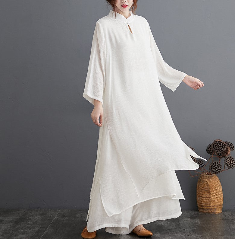 Signature Cotton Loose Hanfu Tea Gown Two-piece Traditional Chinese Co ...