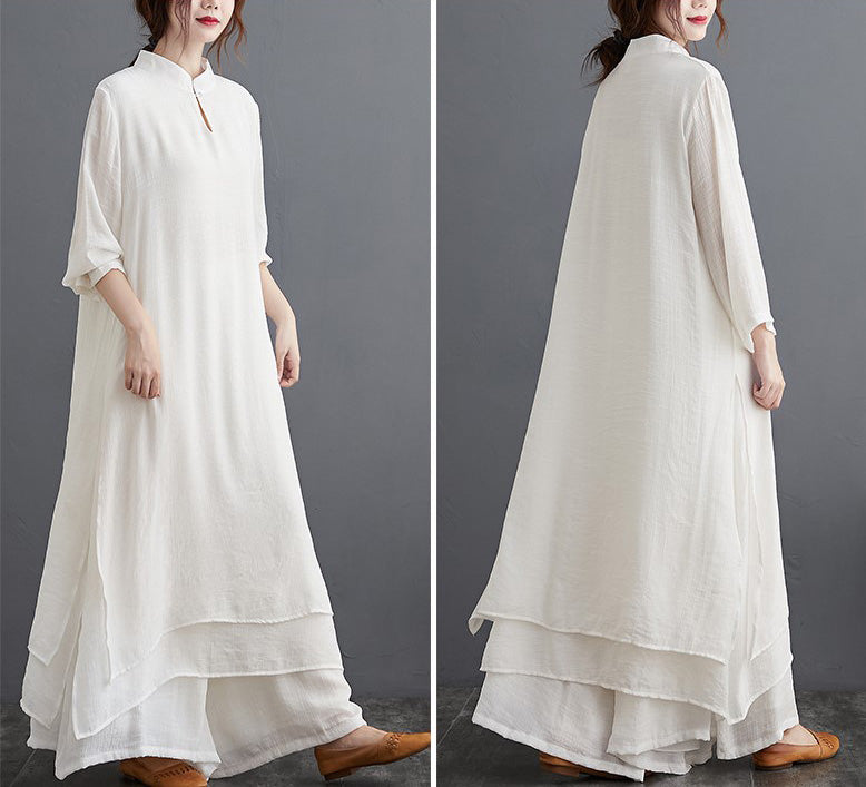 Signature Cotton Loose Hanfu Tea Gown Two-piece Traditional Chinese Co ...
