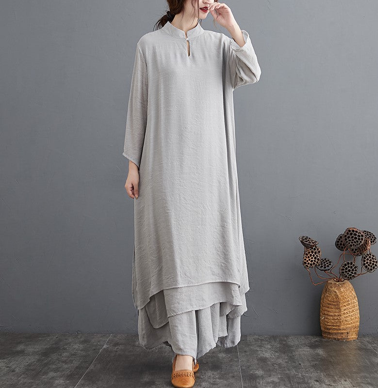 Signature Cotton Loose Hanfu Tea Gown Two-piece Traditional Chinese Co ...