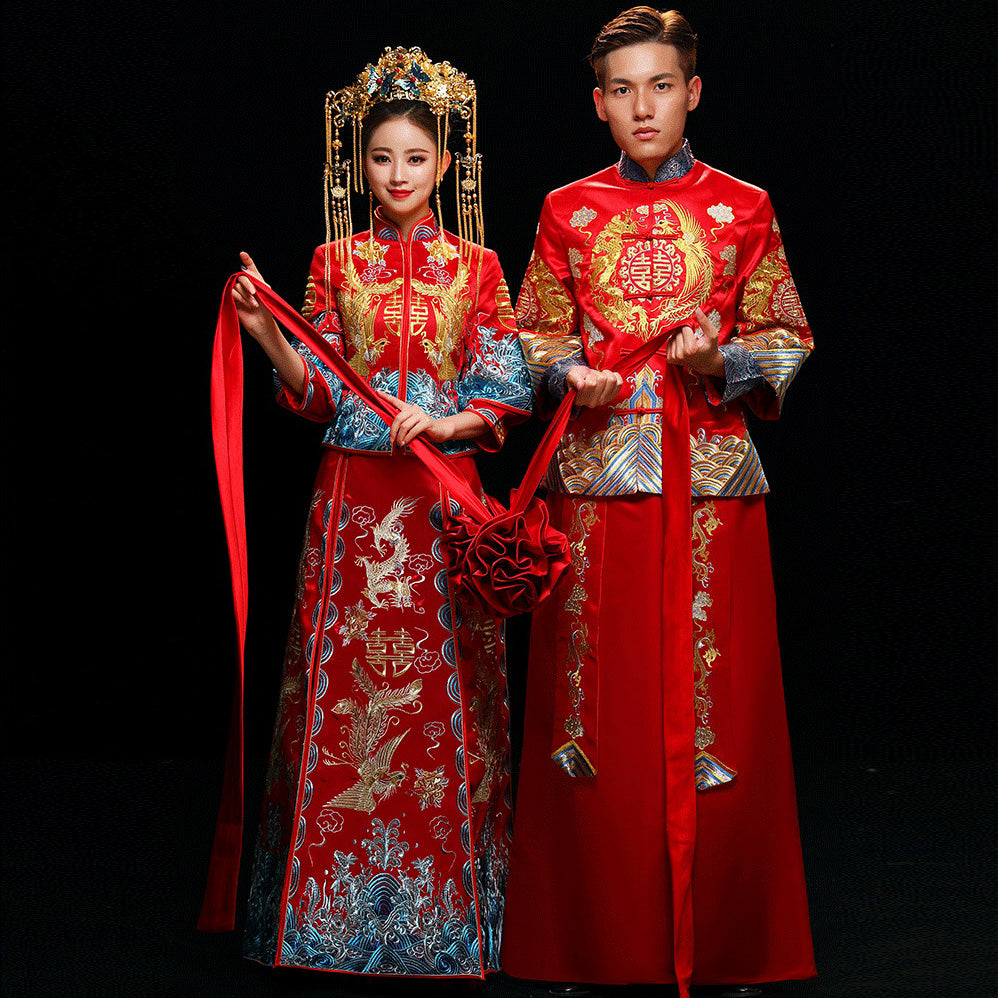Dragon & Phoenix Embroidery Brocade Traditional Chinese Groom Suit ...
