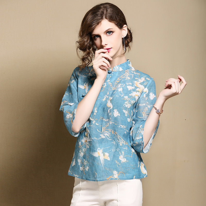 Floral Signature Cotton Cheongsam Top Chinese Style Blouse – IDREAMMART