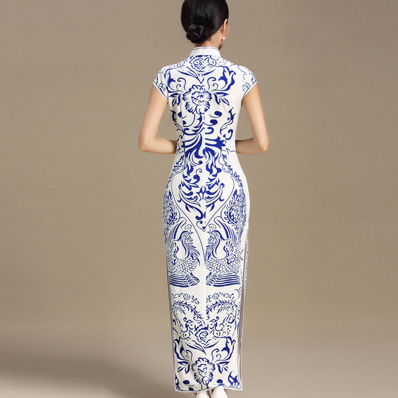 blue and white china pattern dress