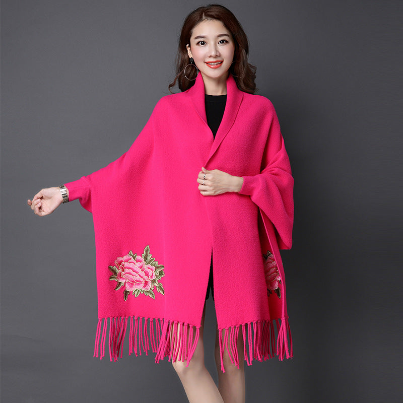 All Matched Chinese Style Floral Sweater Shawl with Tassels – IDREAMMART