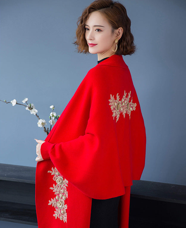 Cheongsam Matched Floral Appliques Knit Shawl Cape Jacket – IDREAMMART