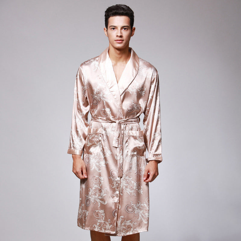 Dragon & Phoenix Pattern Silk Blend Loungewear Sleepwear Bathrobe ...