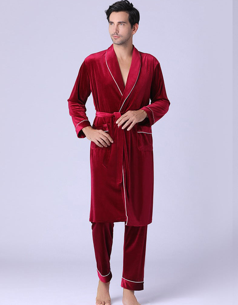 Classic Velvet Pyjamas Bathrobe Robe & Pants Suit – IDREAMMART