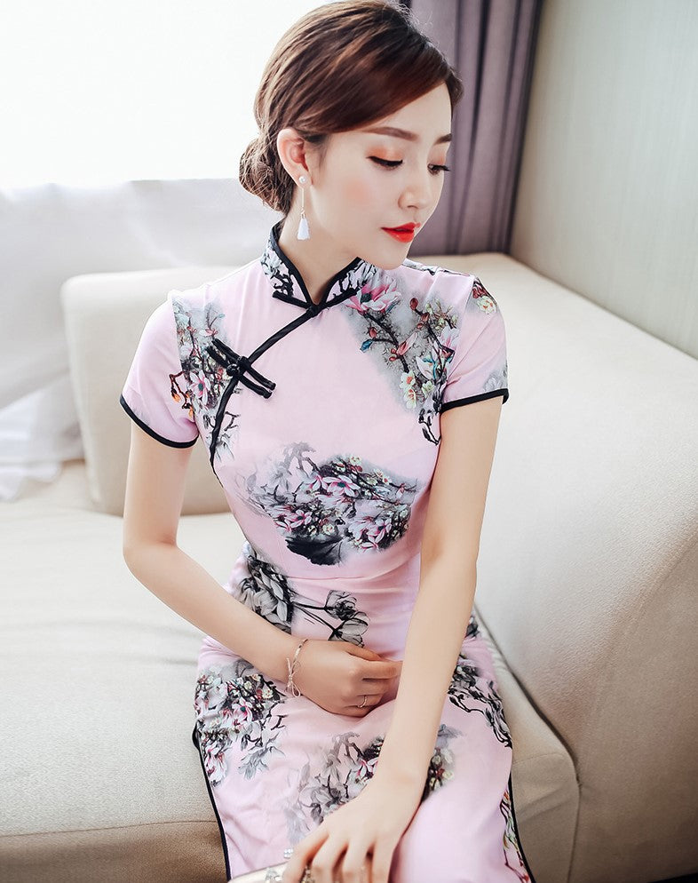 Floral Silk Bodycon Retro Cheongsam Chinese Dress Day Dress – IDREAMMART