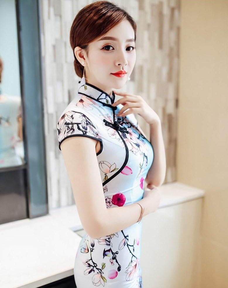 Floral Silk Bodycon Retro Cheongsam Chinese Dress Day Dress Idreammart 