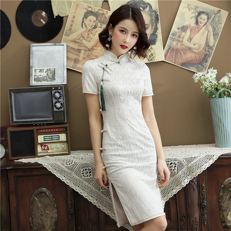 1930's Shanghai Style Cheongsam Floral Lace Chinese Dress – IDREAMMART