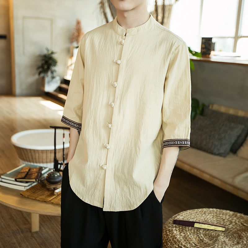 Half Sleeve Signature Cotton Chinese Style Casual Shirt – IDREAMMART