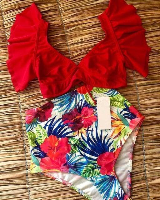 Sexy Ruffled Retro Floral Bikini Swimsuit – Buy a Dream