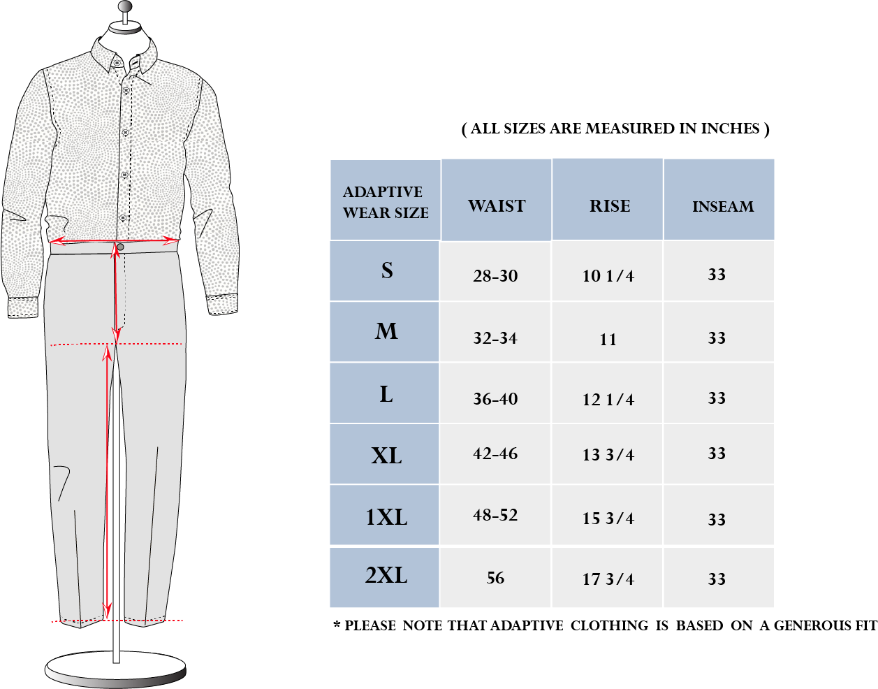 Big And Pants Size Chart