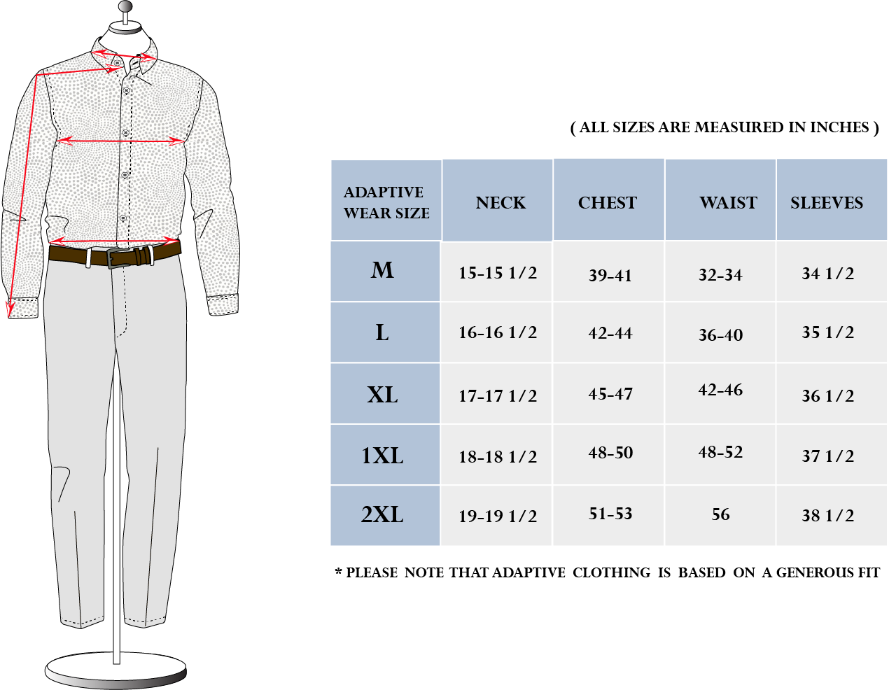 Running Wear Size Chart