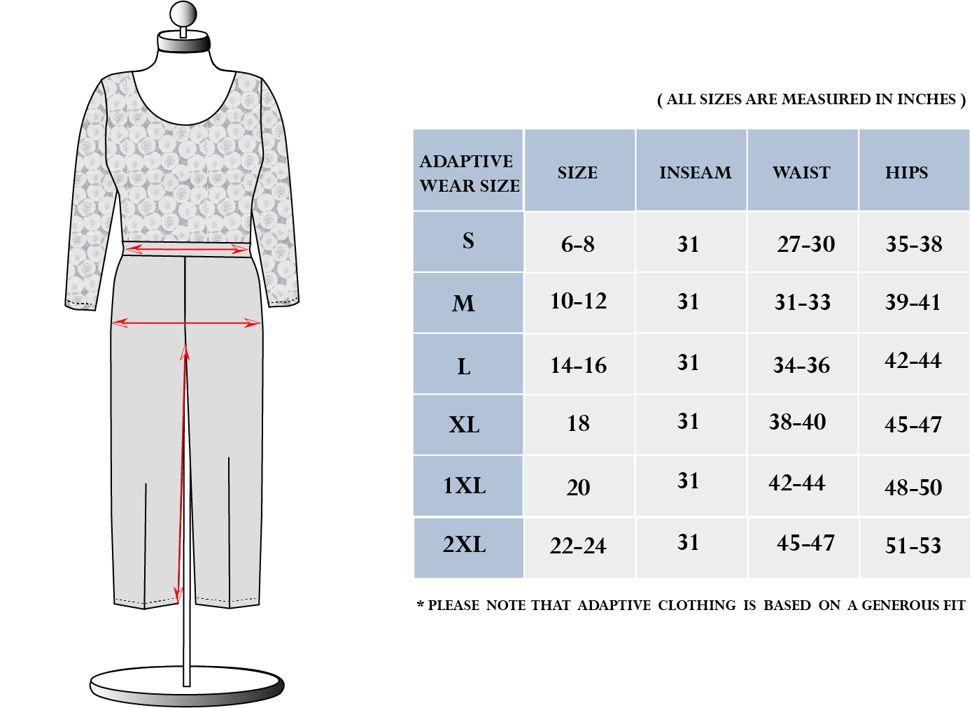 Big And Pants Size Chart