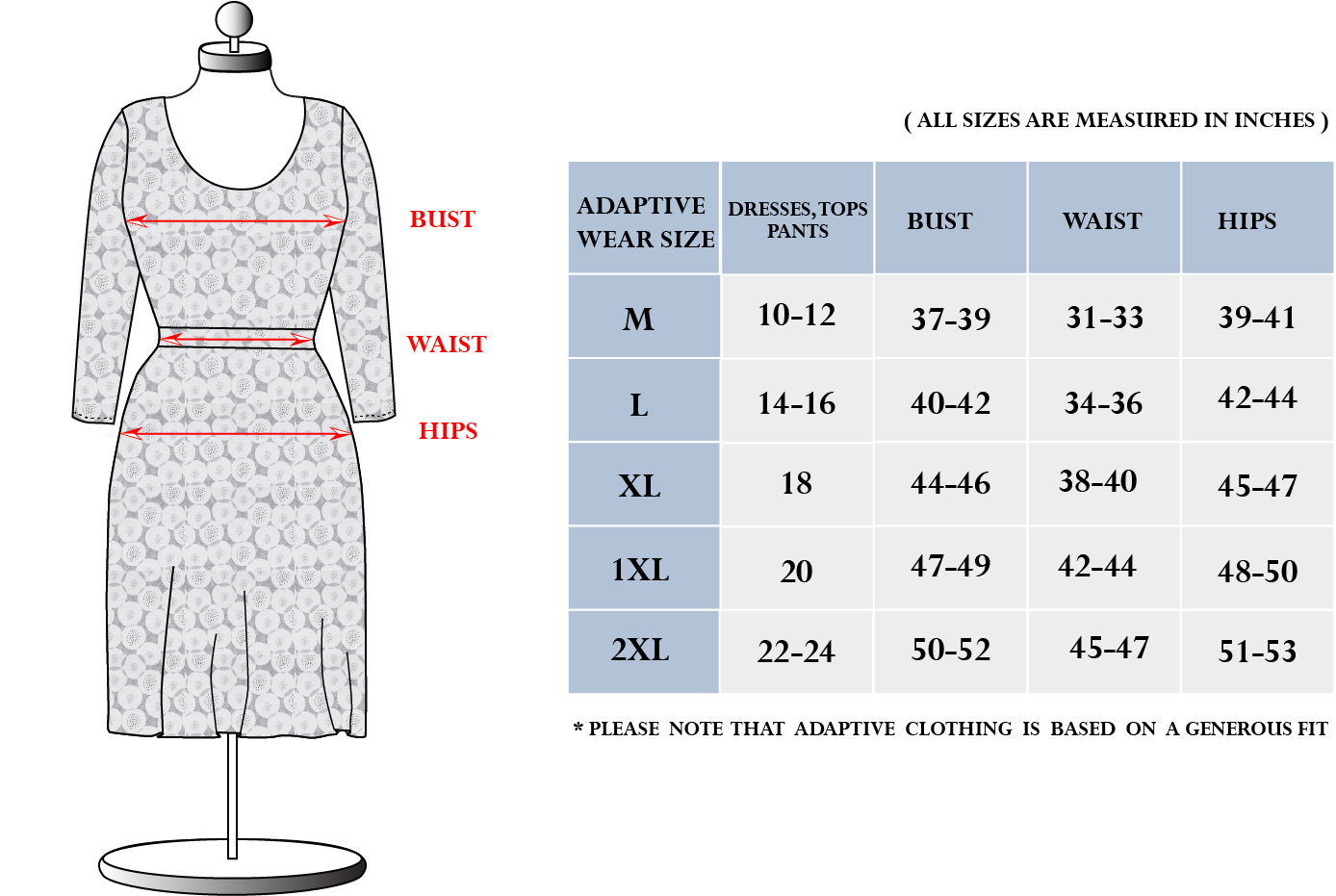 Heritage Dress Size Chart