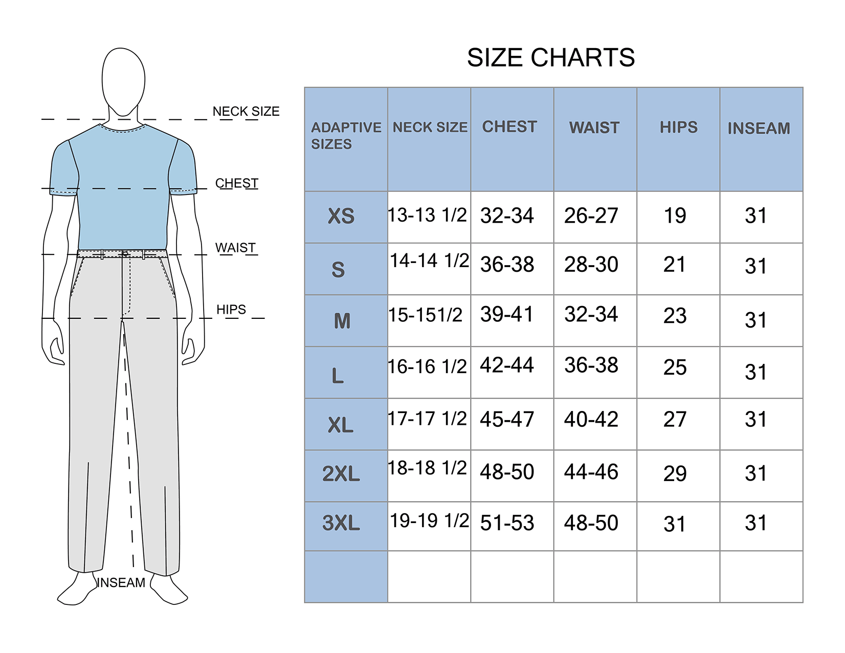 Men S Clothing Size Chart