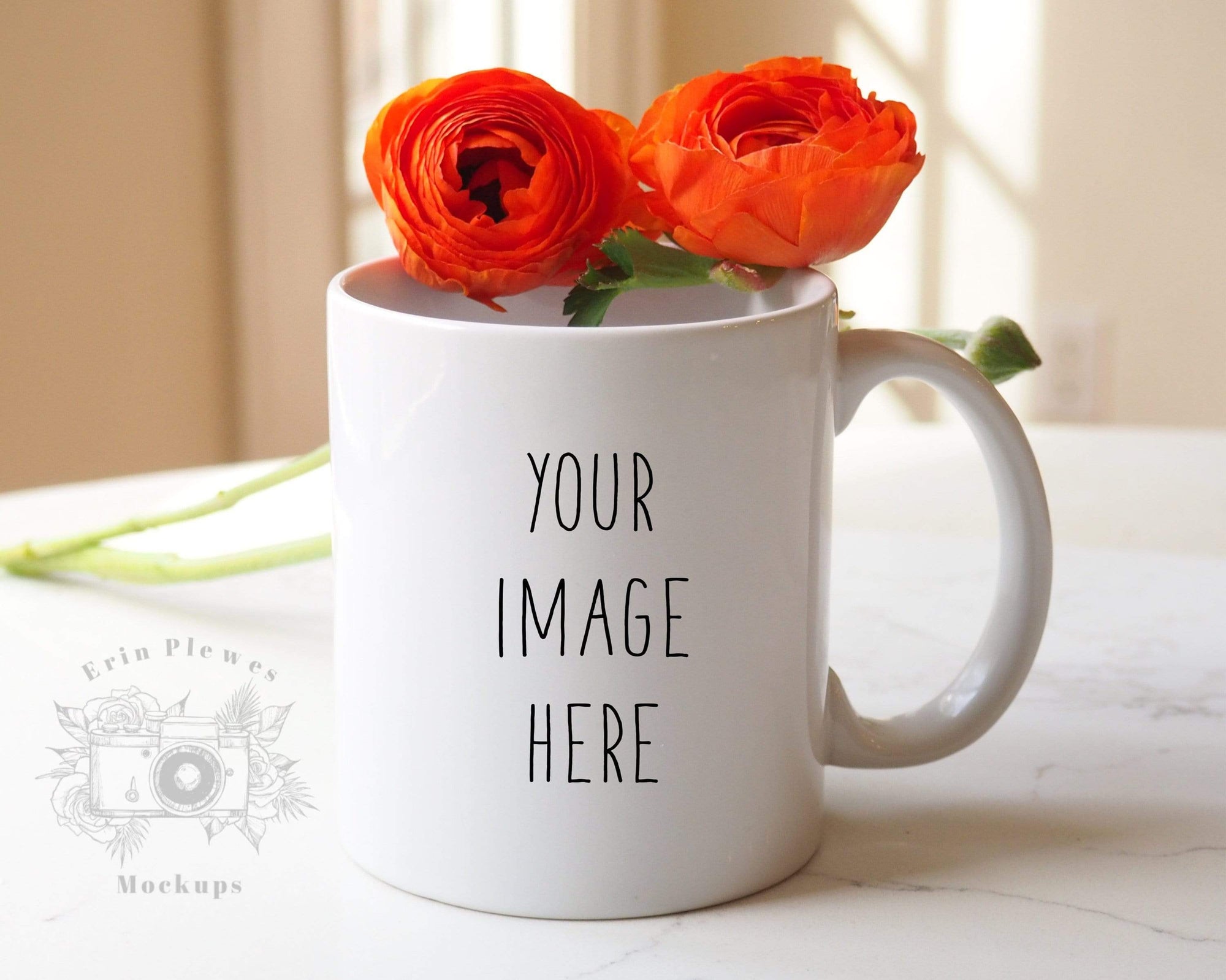 Download Coffee Mug Mockup, 11oz Mug Mock Up with Flowers, Feminine ...