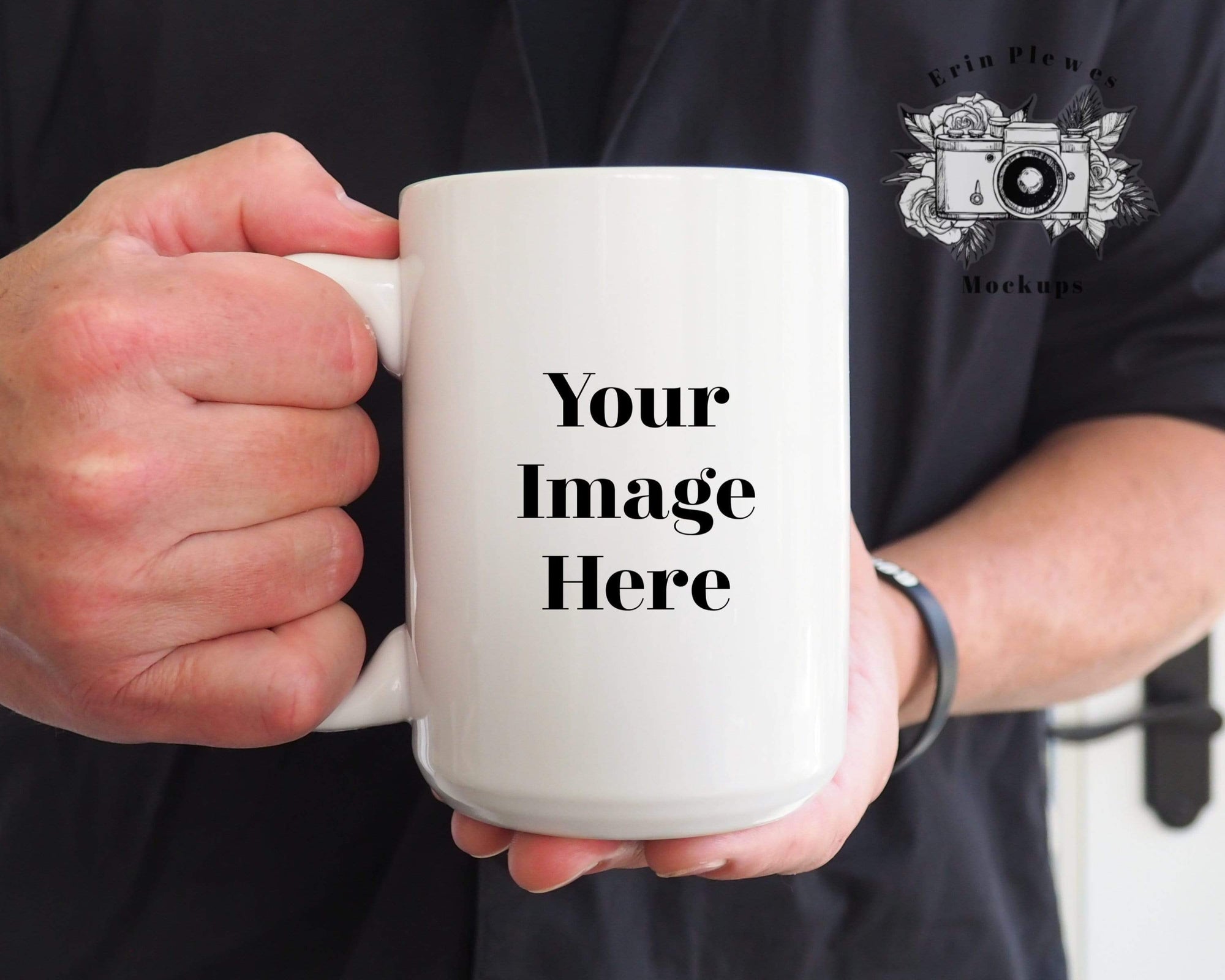 Download Coffee Mug Mockup, 15oz Mug Mockup With Male Model Hands, Jpeg Instant