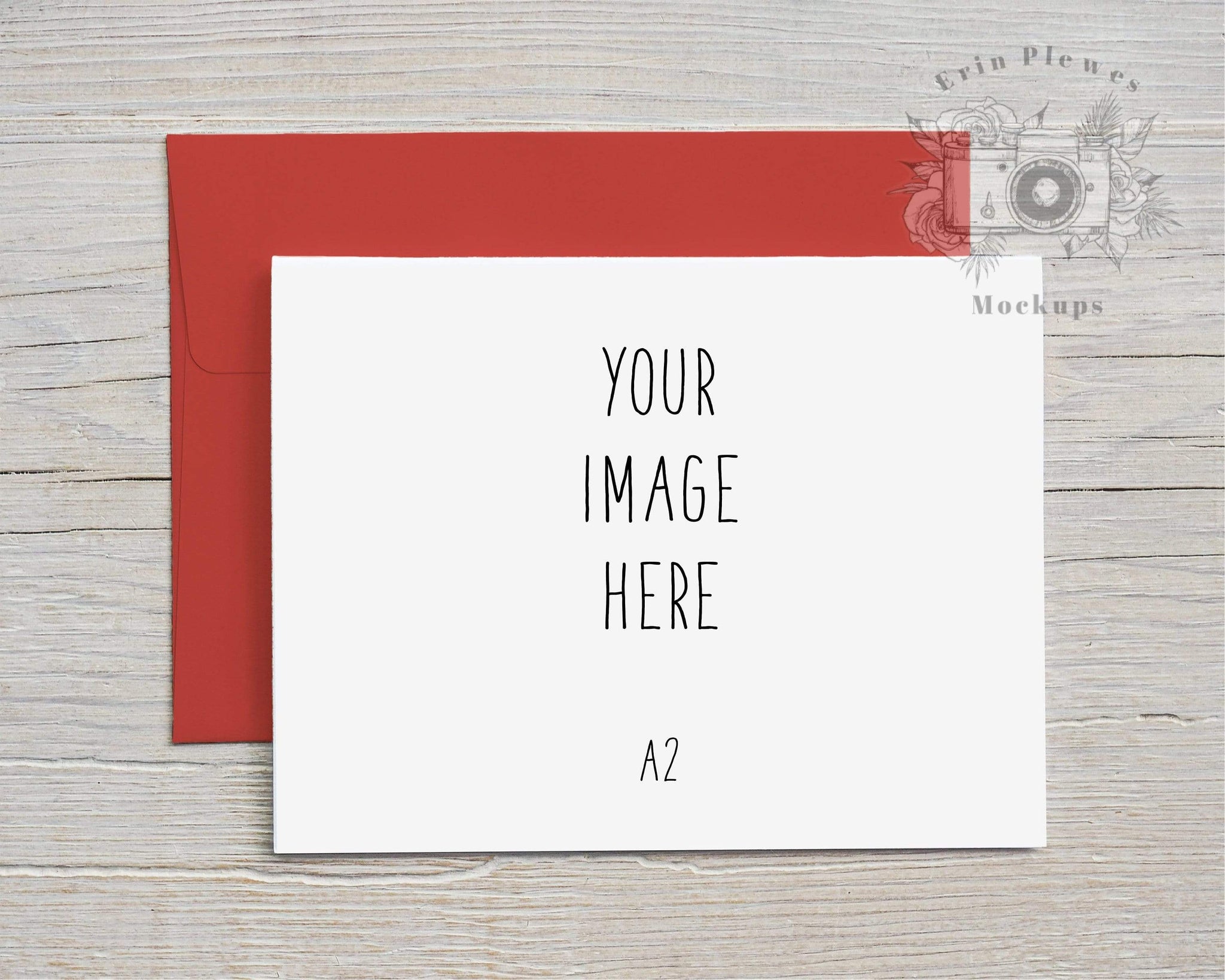 A20 Card Mockup Red Envelope, Greeting Card Mock-up Landscape For A2 Card Template