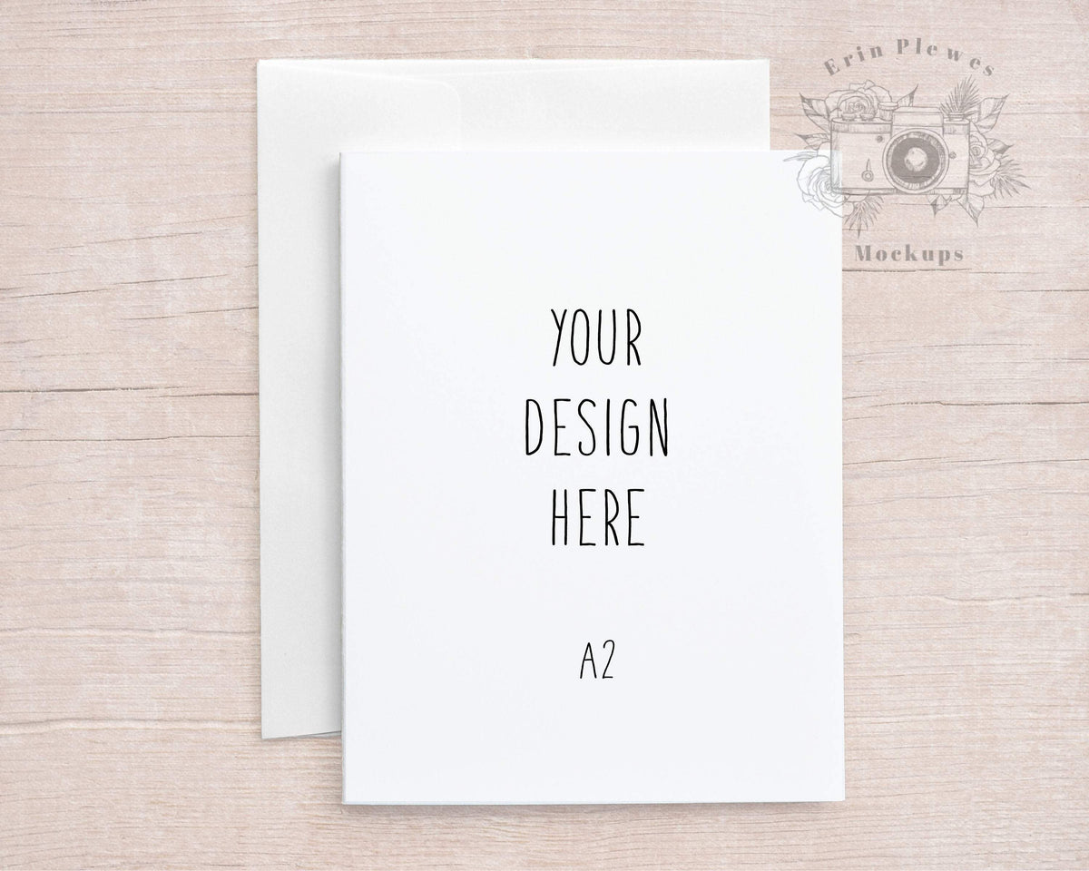 Download A2 Card Mockup with White Envelope on Beige Wood, Thank ...