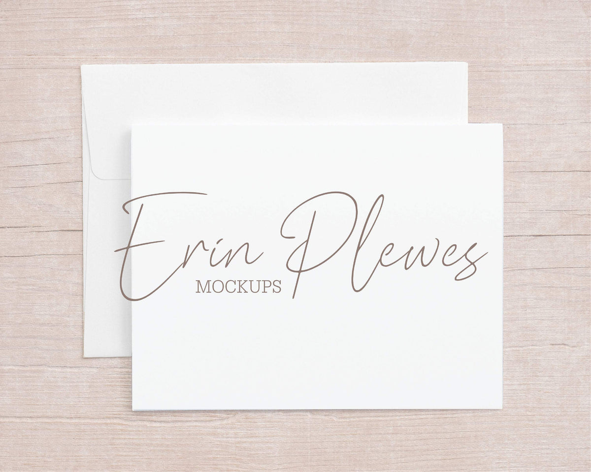 Download A2 Greeting Card Mockup with White Envelope on Beige Wood ...