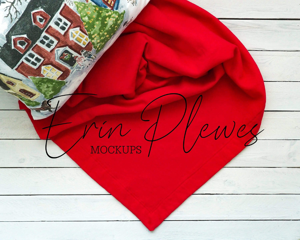 Download Blanket Mock Up, Red Blanket Mockup with Christmas Pillow ...
