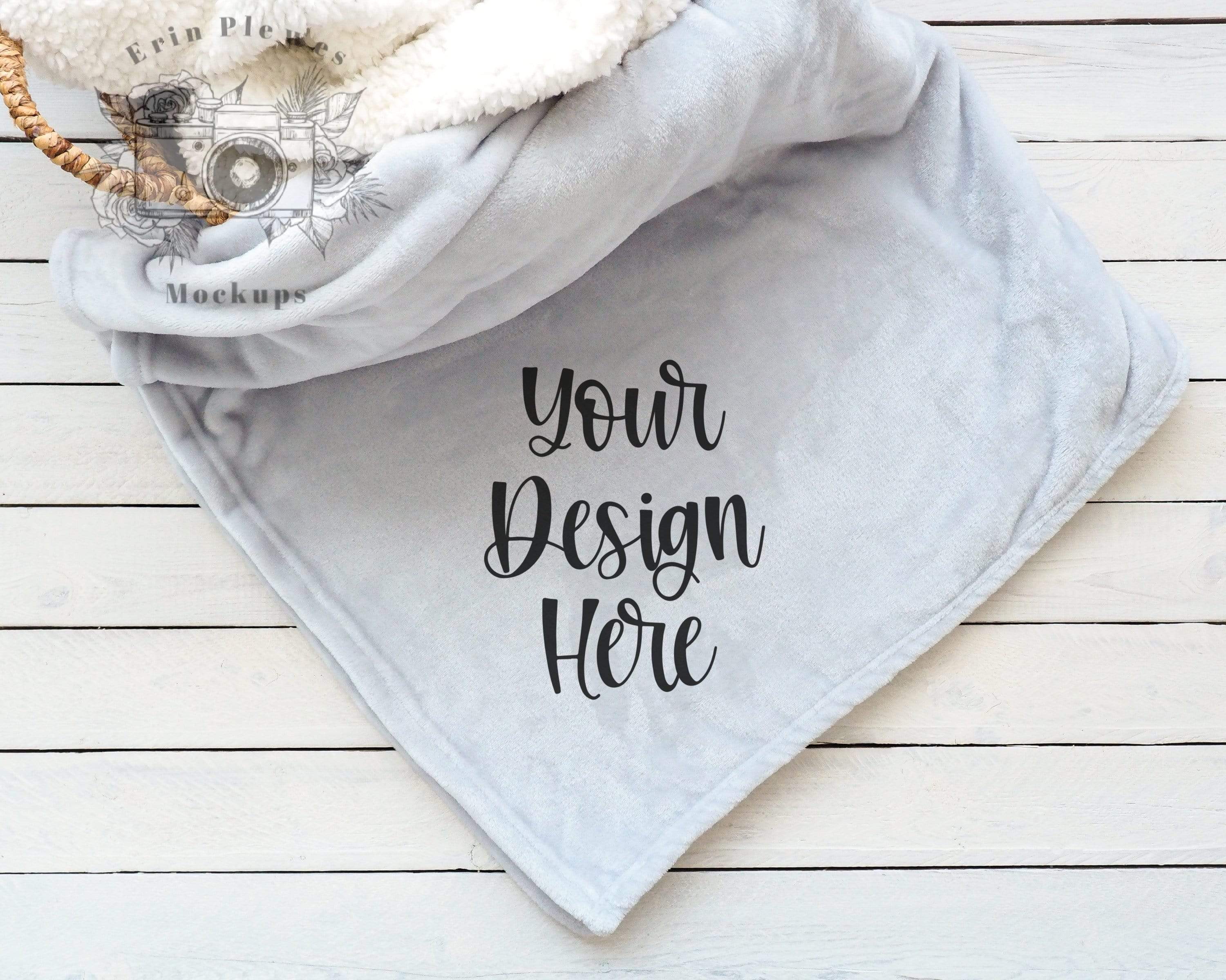 Download Blanket Mock Up, Silver Fleece Blanket Mockup in a Basket for Lifestyl