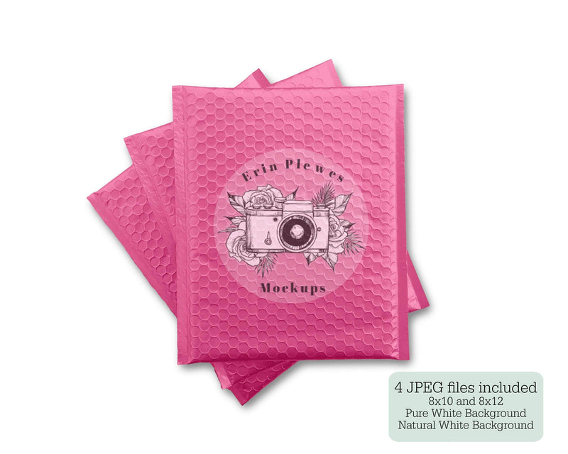 Bubble Mailer Mockup Set, Pink Bag Mock Up Flat Lay, Pink ...