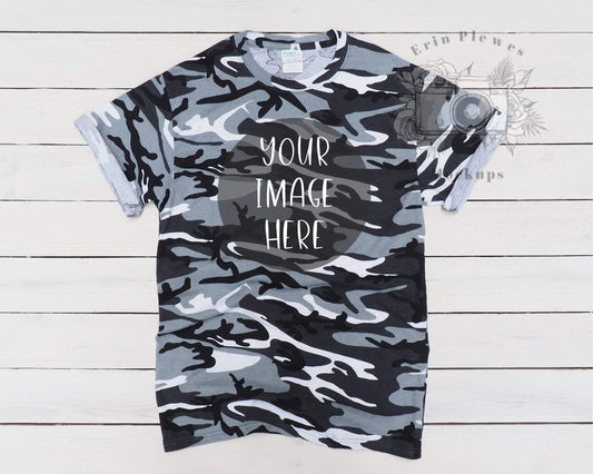 T Shirt Mockup, Gray Camo TShirt Mockup for Lifestyle Stock Photo, Ins –  Erin Plewes Creative Art