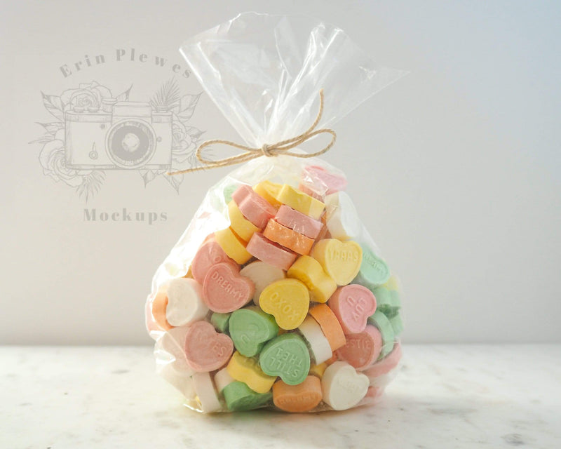 Download Candy Bag Mockup, Candy Heart Treat Bag Mock-up, Party Favor Lifestyle