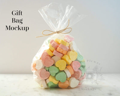 Candy Bag Mockup, Candy Heart Treat Bag Mock-up, Party Favor Lifestyle
