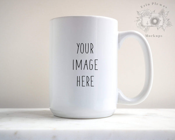 Download Coffee Mug Mockup, 15 oz Mug Mockup with White Marble Background, Digi