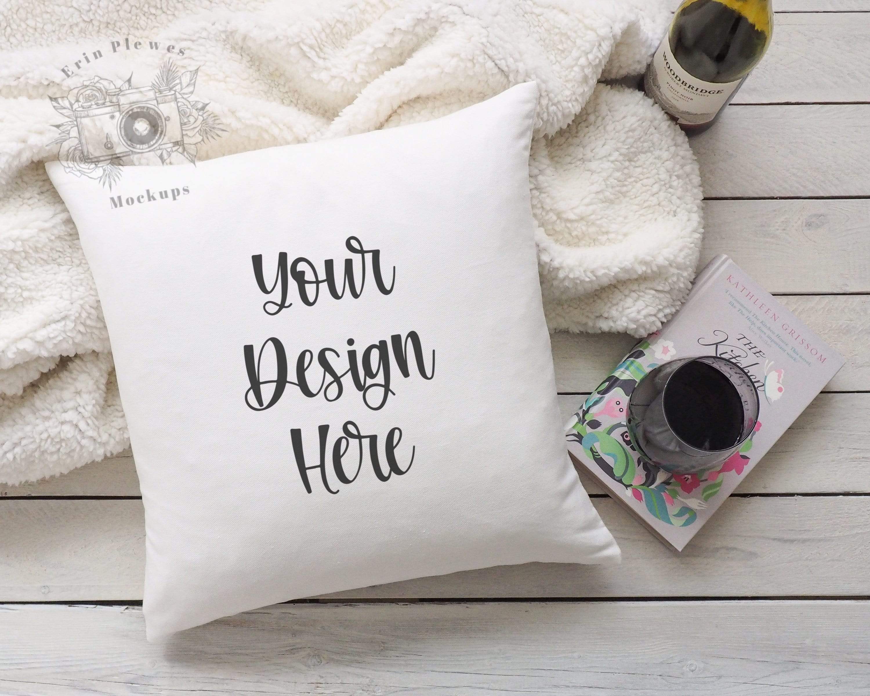 Download Pillow Mockup Pillow Case Mockup With Blanket And Wine For Styled Sto