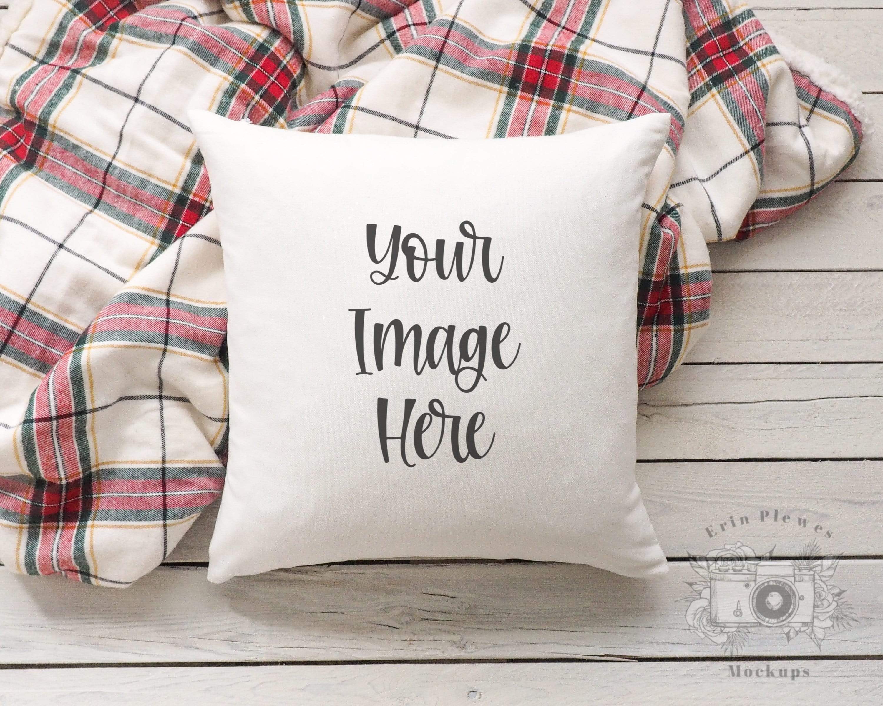 Download Square Pillow Mockup Pillow Mock Up With Red Plaid Blanket