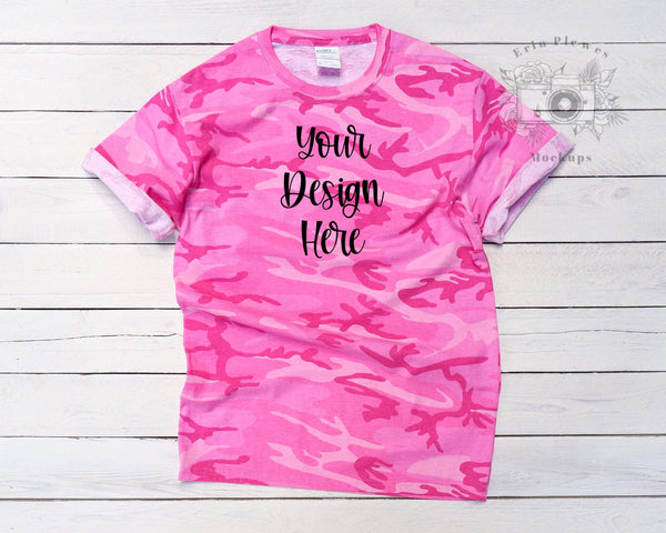 Download T Shirt Mockup Pink Camo Tshirt Flatlay Mock Up Instant Digital Down