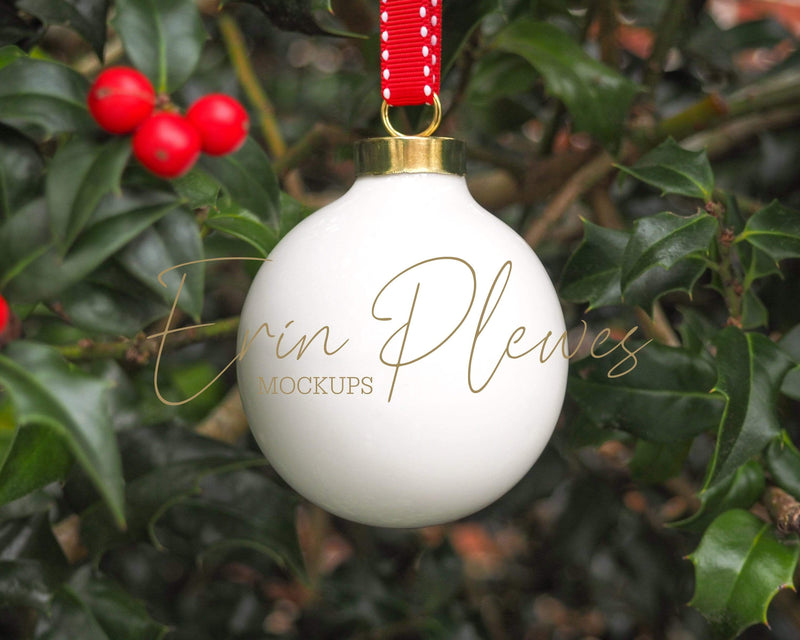 Download White Christmas ball ornament mockup, blank Xmas decoration mock up to