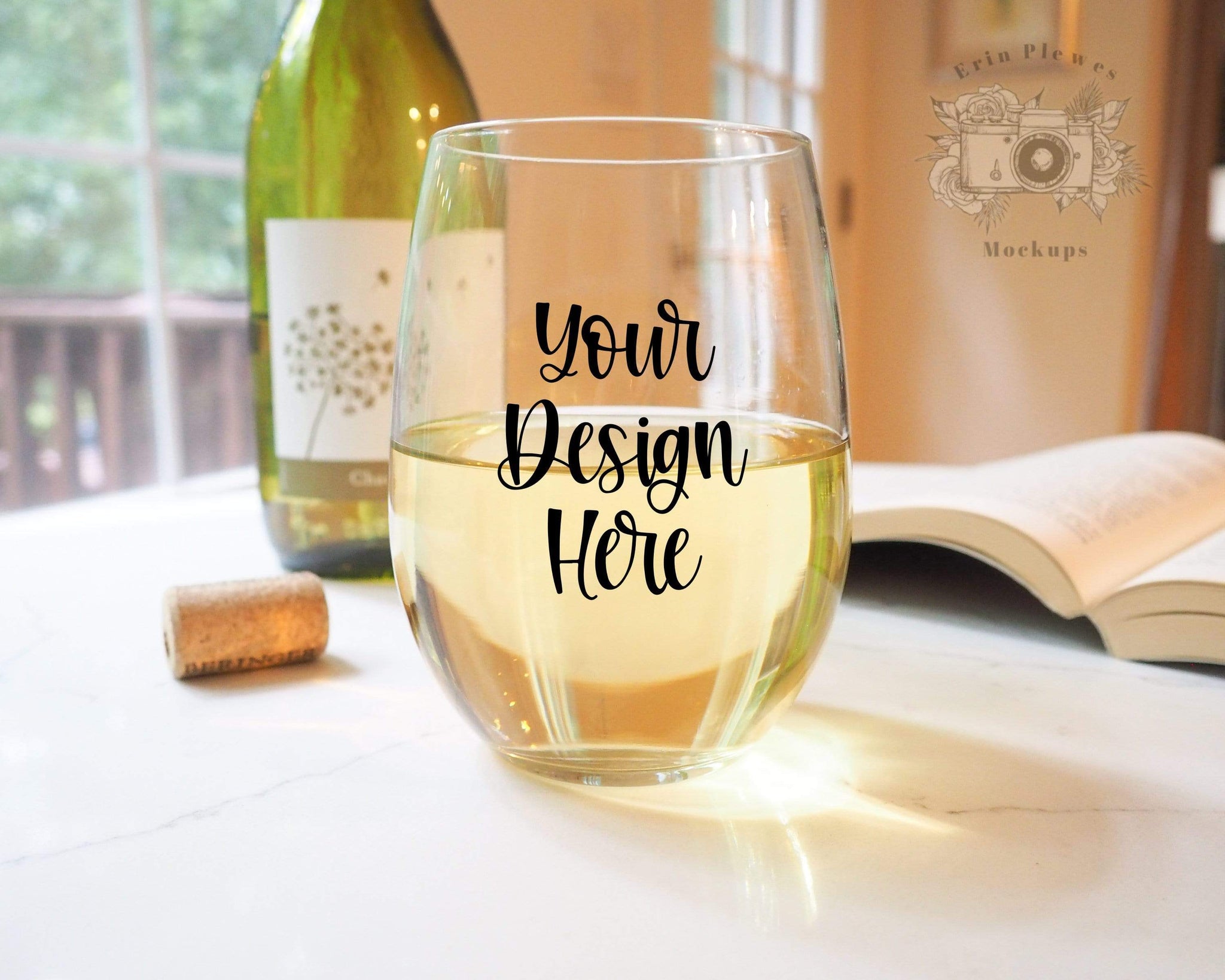 Download Stemless Wine Glass Mockup Wine Glass Mock Up With Bottle And Book Li